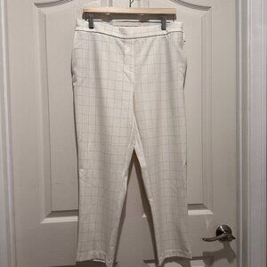 NWT - Rachel Zoe Women Pants Windowpane Elastic Waist Plaid Size 12 Ivory/White